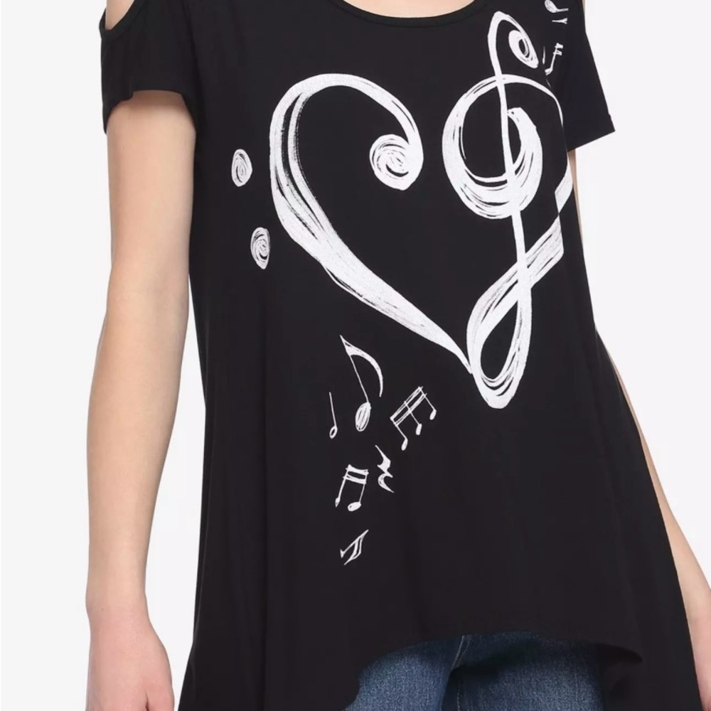 Hot Topic Music Notes & Clefs Cold Shoulder Girls Top NWT